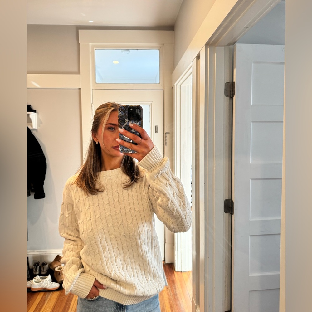 Brandy Melville Cream Cable Knit Crewneck Sweater